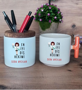 En İyi Diş Hekimi Hediye Sepeti Kupa Bardak T Kulplu, Kalemlik Hediyeleri Diş Hekimine Diş Hekimleri Günü Hediyesi (Model 7)