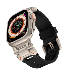 Apple Watch 44mm Titanyum Metal Bağlantı Kitli Silikon Kordon 101 1/2/3/4/5/6/se (Gümüş-Siyah)