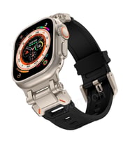 Apple Watch 44mm Titanyum Metal Bağlantı Kitli Silikon Kordon 101 1/2/3/4/5/6/se (Gümüş-Siyah)