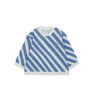 Omzu Çıtçıtlı Verev Çizgi Baskılı Sweatshirt (Mavi)