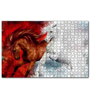 Cakapuzzle Kahverengi At Kızıl Zemin Beyaz At Beyaz Zemin  Puzzle Yapboz MDF (Ahşap) (500 Parça)