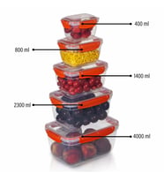 5'li Master Dikdörtgen Saklama Kabı (400 ml - 800 ml - 1400 ml - 2300 ml - 4000 ml) (Turuncu)