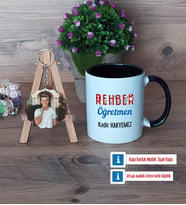 Rehber Öğretmen Kupa Bardak Beyaz ve Fotoğraflı Ahşap Anahtarlık Hediye (Model 11)