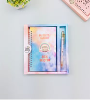 Sevimli Desenli Kilitli Defter ve Kalem Seti (Pembe)