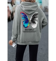 Unisex Butterfly Sırt Baskılı Sweatshirt (Gri)