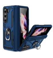 Samsung Galaxy Z Fold 5 Kılıf Yüzüklü Standli Tank Kapak (Lacivert)
