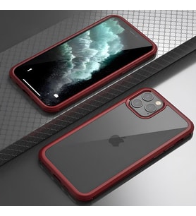 iPhone 11 Pro Max Kılıf Dor Silikon Temperli Cam Kapak (Kırmızı)