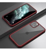 iPhone 11 Pro Max Kılıf Dor Silikon Temperli Cam Kapak (Kırmızı)