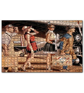 Cakapuzzle Eski Uçak, Pilotlar ve Kadın Yolcular Puzzle Yapboz MDF (Ahşap) (255 Parça)