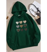 Unisex Oversize Kalp Baskılı Sweatshirt (Yeşil)
