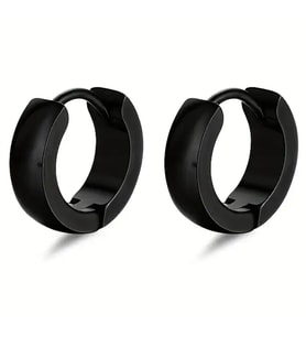Parlak Bombeli Unisex Geniş Erkek Çelik Küpe Çifti 6mm mse7 (Siyah)