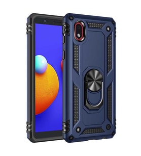 Galaxy A01 Core Kılıf Zore Vega Yüzüklü Standlı Zırh Kılıf (Mavi)