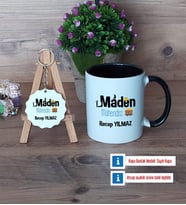 Maden Mühendisi Kupa Bardak Kırmızı ve Ahşap Anahtarlık Hediye (Model 10)