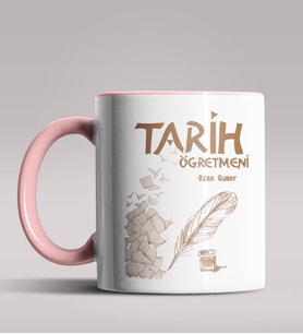 Kişiye Özel Tarih Öğretmeni Tasarımlı Siyah Renk Kupa Bardak 3 (Pembe)