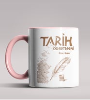 Kişiye Özel Tarih Öğretmeni Tasarımlı Siyah Renk Kupa Bardak 3 (Pembe)
