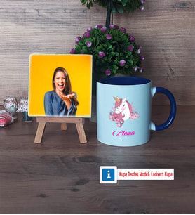 Unicorn Fotoğraflı Dekoratif Taş, Kupa Bardak Beyaz Hediye (Model 3)