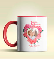 Kişiye Özel Benim Sultanım Fotoğraflı Temalı Pembe Kupa Bardak (Kırmızı)
