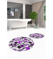 EVDEYA 3D Dijital Yıkanabilir Kelebek Desen İkili Banyo Paspas Yuvarlak Klozet Takımı, YKLOZET-44-KAHVE, (Mor)