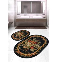Dijital Baskılı Kaymaz Taban Yıkanabilir Oval 2'li Klozet Takımı Banyo Paspası NOKZ-HT-451 (Çok Renkli)