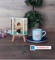 Ebeye Hediye Fotoğraflı Dekoratif Taş, Ahşap Altlıklı Türk Kahvesi Fincanı Hediye Tıp Bayramı Ebeler Günü Hediyesi (Model 4)