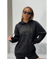 Unisex Green Angel Fire Sweatshirt (Siyah)