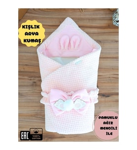 Ekru Kız Erkek Bebek Battaniyesi Kışlık %100 Pamuklu Dış Kundak Yenidoğan Hastane Çıkışı Örtü (Pembe)