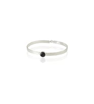 Kadir Jewellery 925 Ayar Gümüş Kaplama El İşçiliği Zirkon Taşlı Kadın Kelepçe Bilezik (Siyah)
