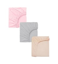 3 Adet 65 x 95 x 10 cm Anne Yanı Lastikli Penye Kumaş Bebek Çarşafı (Gri - Pembe)