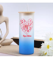 Kişiye Özel Love Temalı İsimli Pipetli Cam Suluk (Mavi)