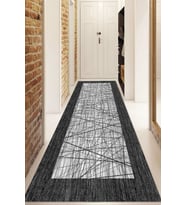 Dijital Baskılı Kaymaz Taban Yıkanabilir Modern Yolluk Ve Koridor Halısı NDU-HS-475 (Siyah)