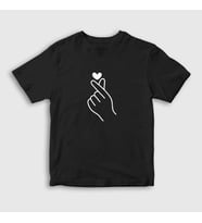 Presmono Unisex Çocuk Beyaz Finger Heart Bts T-Shirt 266392tt (Siyah)