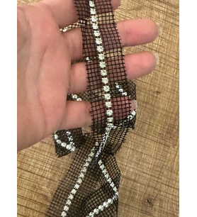 ZİRKON TAŞLI FİLE TASARIM ŞERİT DİKİŞ APLİKE 95X3 CM (Siyah)