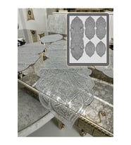 Osmanlı 5 Parça Lüks Runner Salon Oda Sehpa Masa Örtü Takımı Fransız Güpürlü Çeyizlik Set Siyah (Gri)