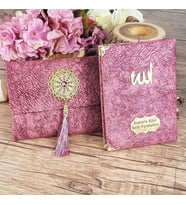 Yasin Kitabı Lüks Kadife Kumaş Çantalı (Çanta Boy 12×16, 128 Sayfa) Krem (Pembe)