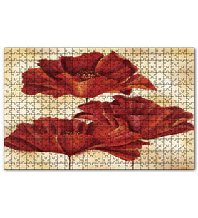 Cakapuzzle Sarı Zeminde Üç Kırmızı Gelincik Puzzle Yapboz MDF (Ahşap) (1000 Parça)