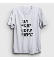 Presmono Unisex Sarı Eat Sleep Repeat K-Pop T-Shirt 272943tt (Beyaz)
