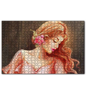 Cakapuzzle Pembe Çiçekli Bakır Saçlı Kadın Puzzle Yapboz MDF (Ahşap) (500 Parça)