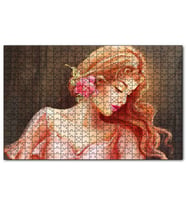 Cakapuzzle Pembe Çiçekli Bakır Saçlı Kadın Puzzle Yapboz MDF (Ahşap) (500 Parça)