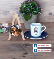 Tatlı Penguen Türk Kahvesi Fincanı Ahşap Altlıklı ve Fotoğraflı Ahşap Anahtarlık Hediye (Model 4)