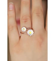 Gümüş Çift Papatya Modeli Altın Yaldızlı Yüzük (Rose)