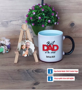 Babaya Hediye Kupa Bardak Beyaz ve Fotoğraflı Ahşap Anahtarlık Hediye Babaya Doğum Günü Hediyesi (Model 9)