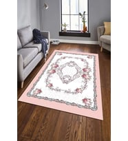 Dijital Baskılı Kaymaz Taban Yıkanabilir Klasik Şık Salon Halısı Mutfak Halısı Yolluk ND-HK-86 (Pembe)