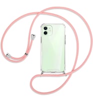 Teknomoda Apple iPhone 12 Kılıf Boyun Omuz Askılı iPli Anti Şok Köşe Korumalı Şeffaf Silikon (Pembe)