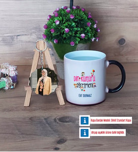 Din Kültürü Öğretmeni Kupa Bardak Beyaz ve Fotoğraflı Ahşap Anahtarlık Hediye (Model 9)