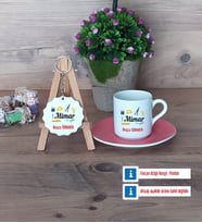 Mimara Hediye Türk Kahvesi Fincanı Lacivert ve Ahşap Anahtarlık Hediye (Model 3)