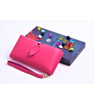 ÖZKA LEATHER - İSİMLİ KİŞİYE ÖZEL DAMLA KLİPSLİ KADIN CÜZDAN (Pembe)