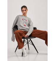 Nare Giyim Geyik Nakışlı Siyah Kadın Sweatshirt (Grimelanj)