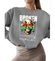 bisiklet yaka Sweatshirt kalın unisex 3 iplik şardonlu kadın Sweatshirt Kırık kalp Baskılı Bej erkek (Gri)