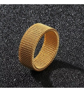 unısex hasır örgü çelik yüzük 8 mm (Altın)