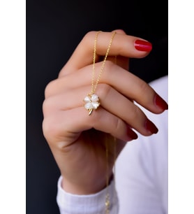 Papatya Silver 925 Ayar Gümüş Sedef Yonca Kolye (Altın)